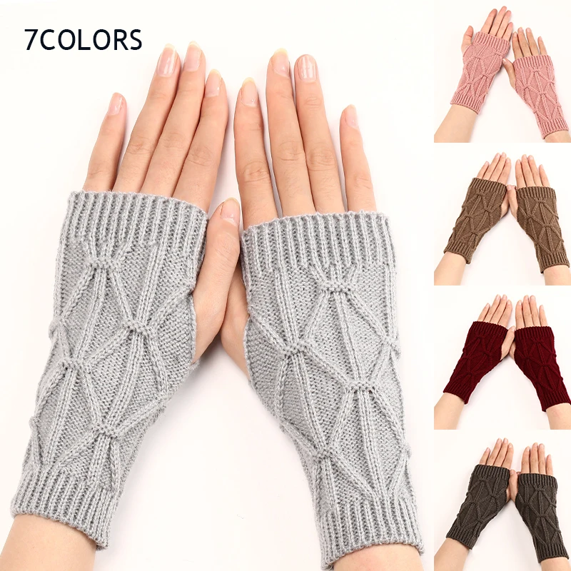 

2022 Winter Warm Fingerless Knitted Gloves For Women Acrylic Stretch Half Finger Arm Glove Crochet Knitting Faux Mitten Gloves