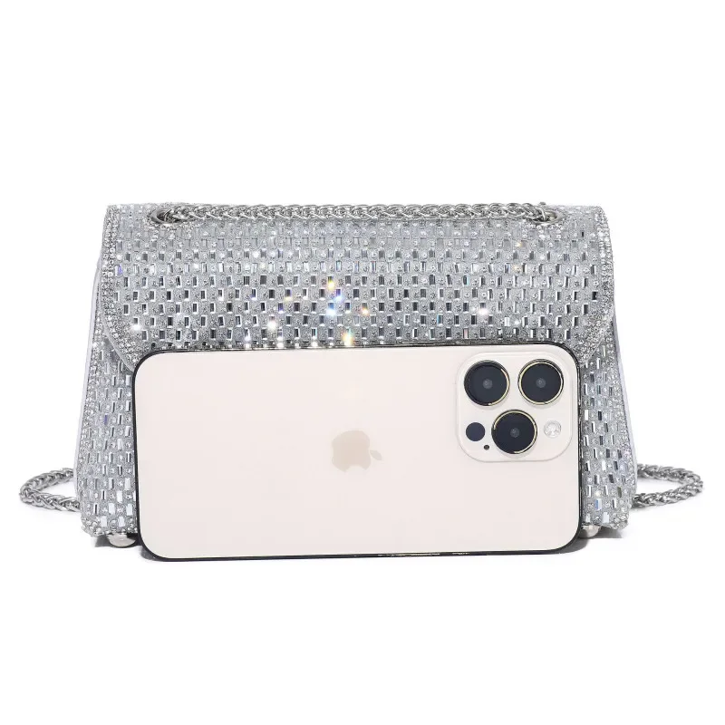 Bolso de mano de noche con tachuelas de diamante, correa de cadena, novedad