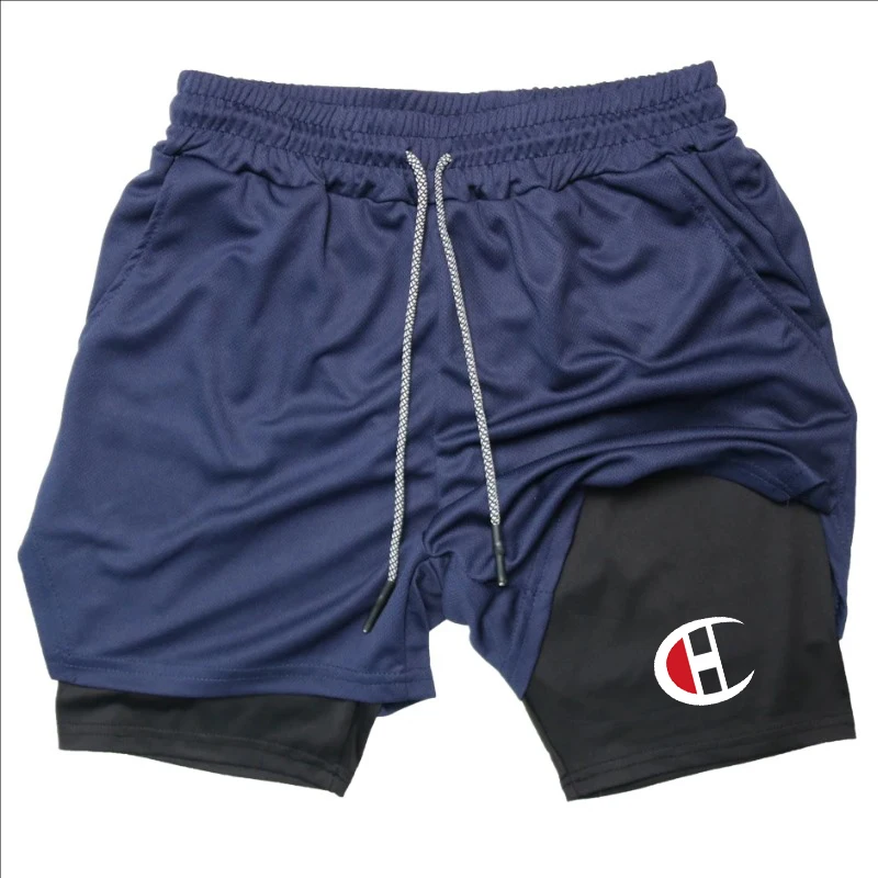 Erkek Çift Katmanlı fitness şortu Erkekler Spor Salonu Eğitimi 2'si 1 Arada Spor Şort Hızlı Kuru Egzersiz Koşu Çift Katlı Yaz