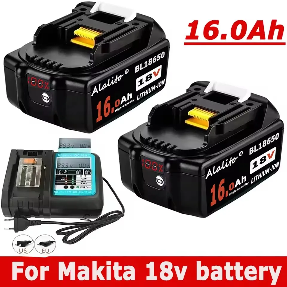 Batterie lithium-ion aste avec écran LED, Makita 18V, 16Ah, BL1840, BL1850, BL1830, 16000mAh, Nouveau