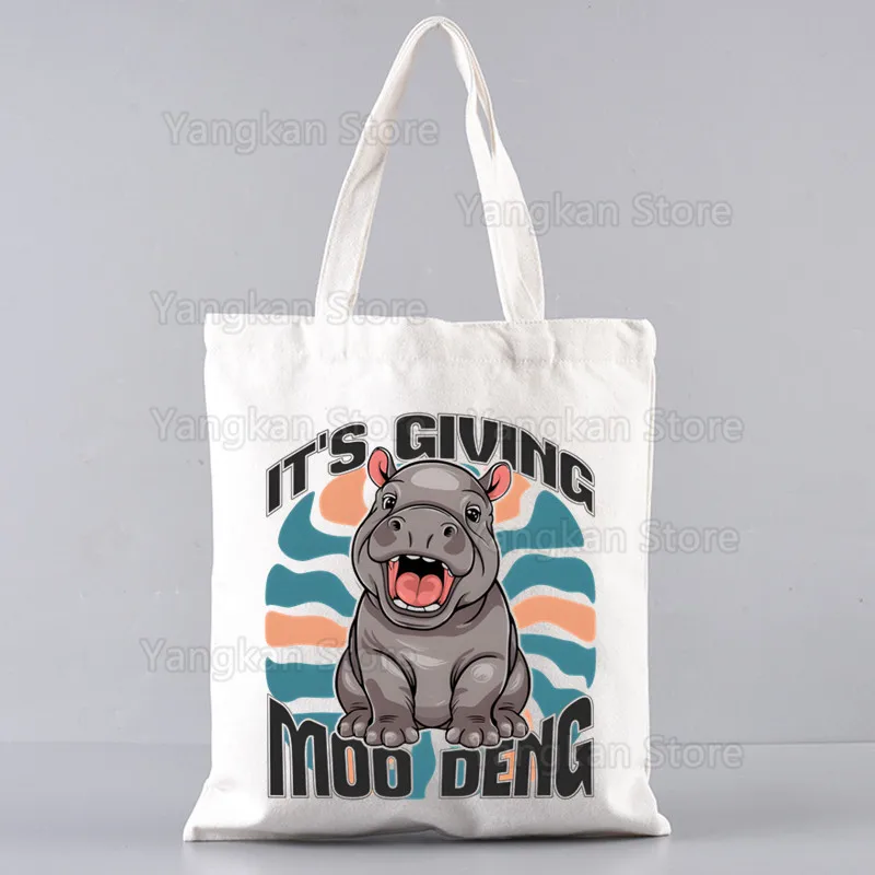 

Симпатичная сумка-тоут из холщовой ткани с изображением поросенка Moo Deng Bouncy Pig, многоразовая хлопковая сумка для покупок большой вместимости