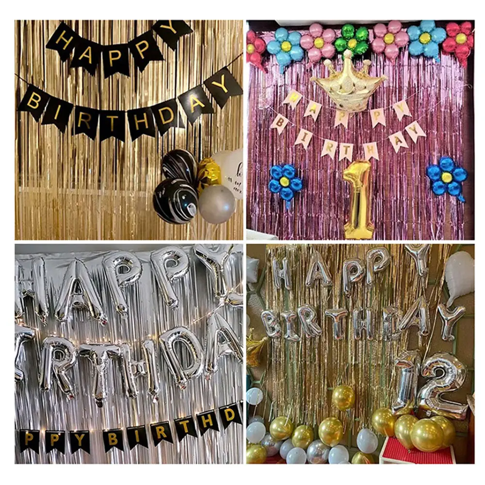 2M New Arrived Tinsel Wave/Straight Foil Fringe Backdrop Curtains for Birthday Wedding Party Graduation Photo Booth Decorations