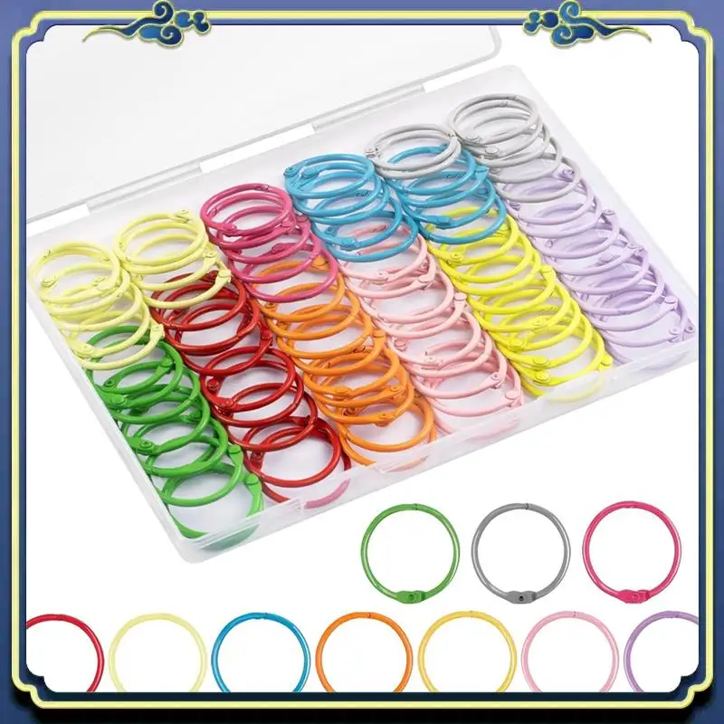 Portable 100PCS Binder Rings Set With 1 Clear Organizer Box - 1 1/5 Inch Colorful Metallic Loose Leaf Paper Rings Set Kit