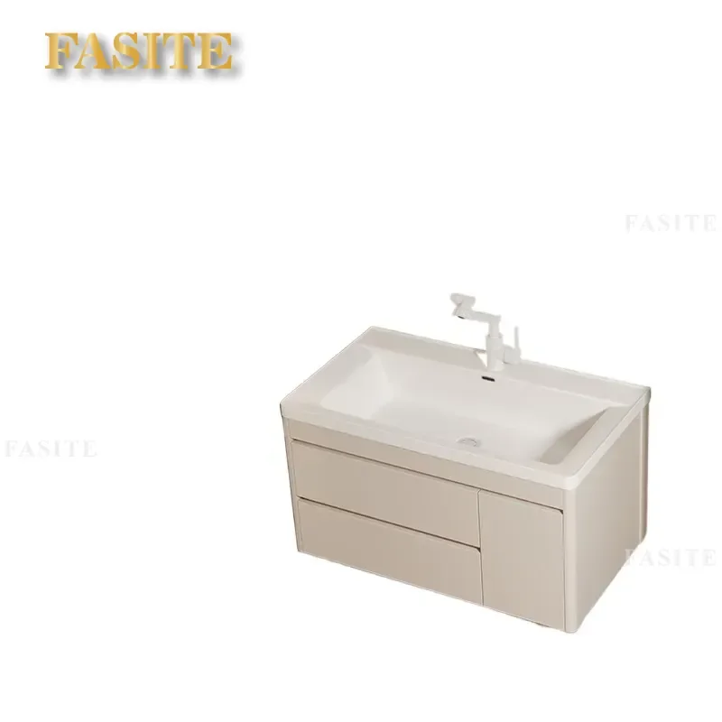 For Bathroom Aluminum Honeycomb Cabinet Intelligent Feng Shui Mirror Deep Ceramic Integrated Basin with Drawers Cream Style