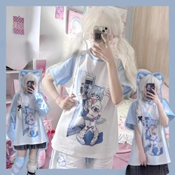 Subculture Japanese T-shirts Women Short Sleeve Printed Sexy Tees Outwear Kawaii Clothing Printed Blouse Y2k Tops Chic Harajuku