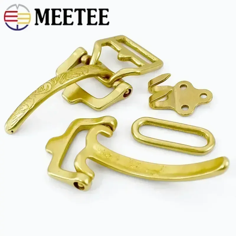 1Set=4Pcs Solid Brass Cavalry Belt Buckle for Men 38mm Band Rivet Screws Waistband Hook Clasp Leather Buckles Head Accessories