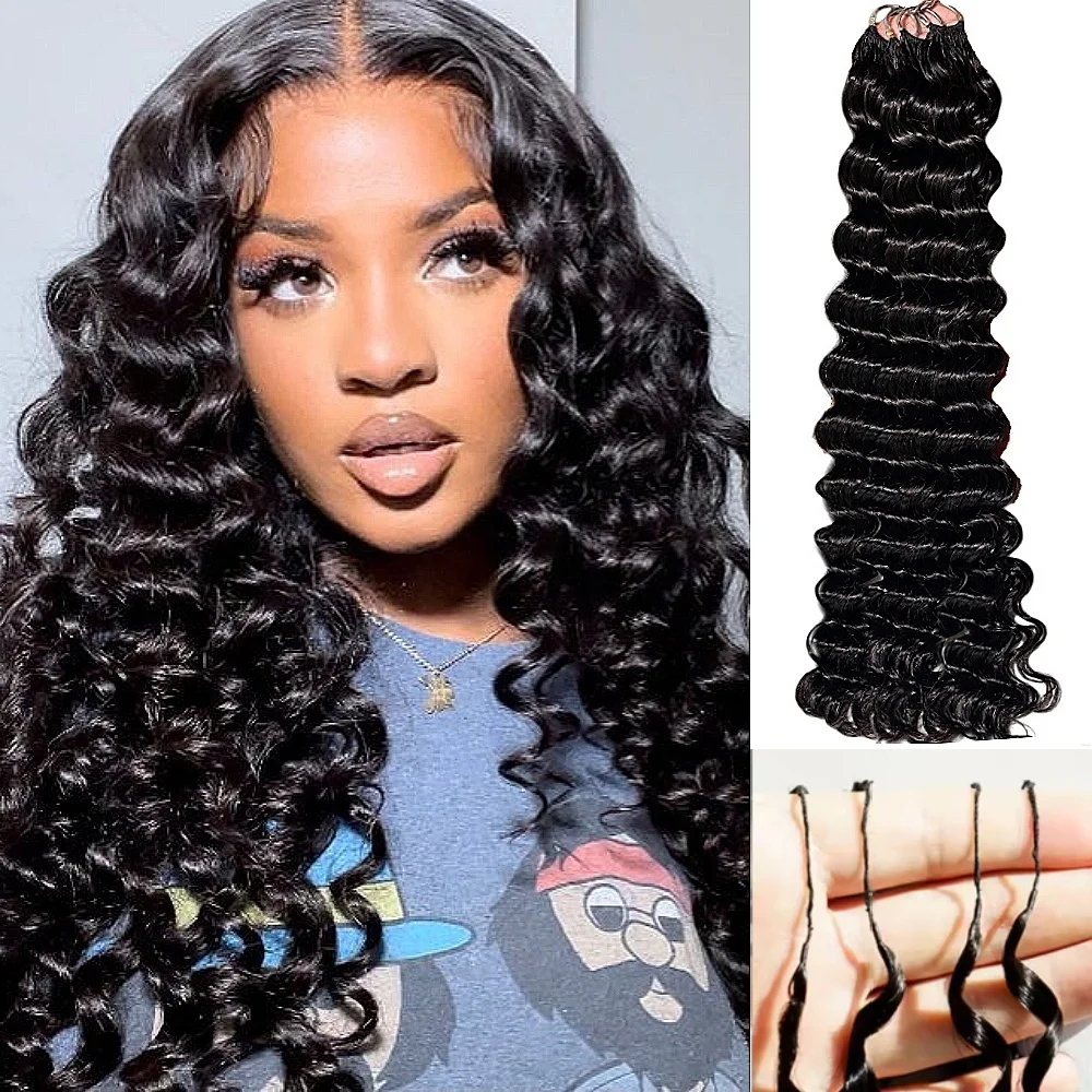 

15A Deep Wave PreSeparated Feather Crochet Lightweight Extensions Invisible Knotless Bundles 100% Human Hair Millionaire Queen