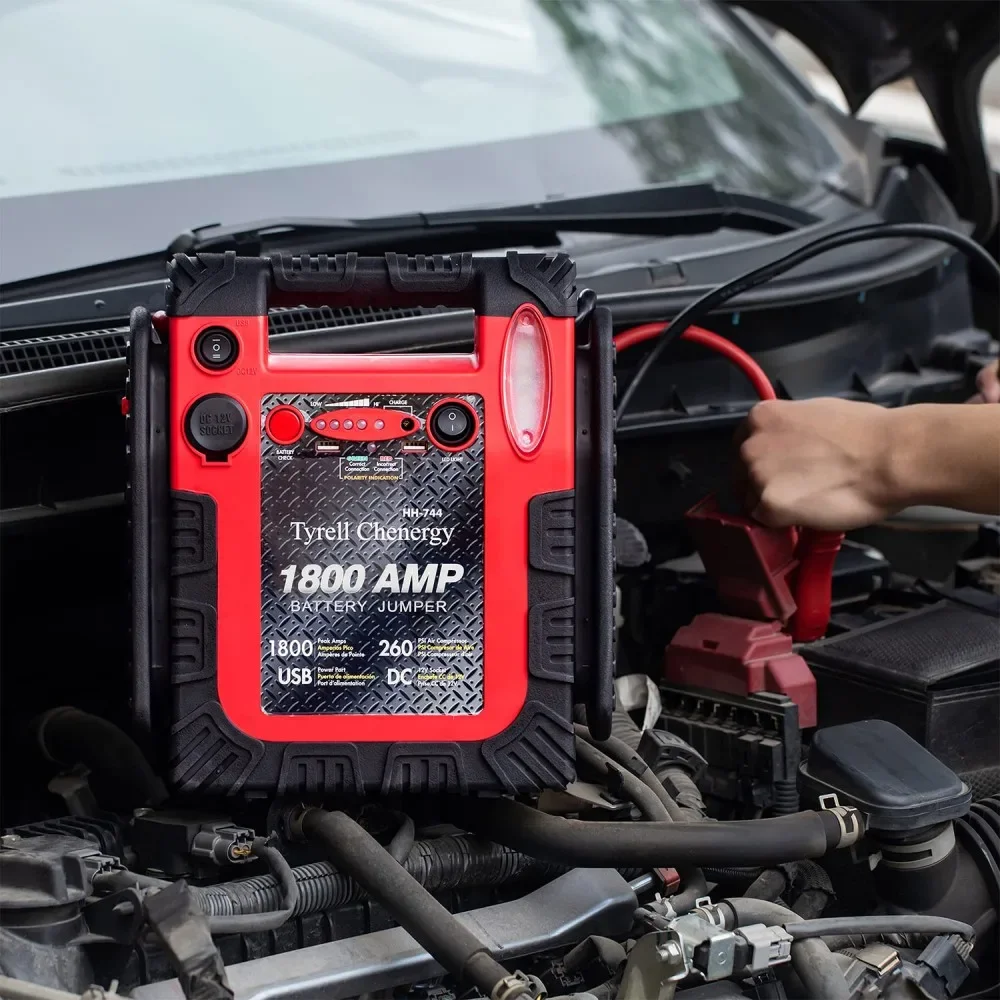 

Car Battery Portable Jump Starter 12V Emergency Tool Starter Auto Jump Starter with Air Compressor for Car 1800A
