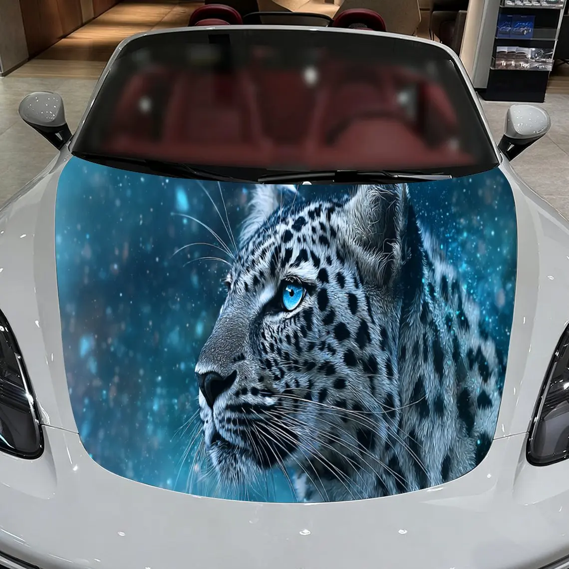 Car Decals A Leopard Design with Snowy Textured Background & Artistic, Dynamic Visual Details Car Hood Sticker, Waterproof Self