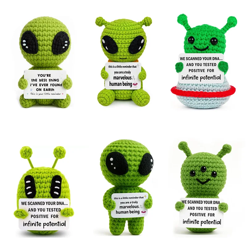 Regalos Divertidos de Ganchillo con Forma de Extraterrestre para Mujeres y Hombres, Peluche de Apoyo Positivo, Regalos de Cumpleaños, Rellenos de Navidad, Decoración de Oficina