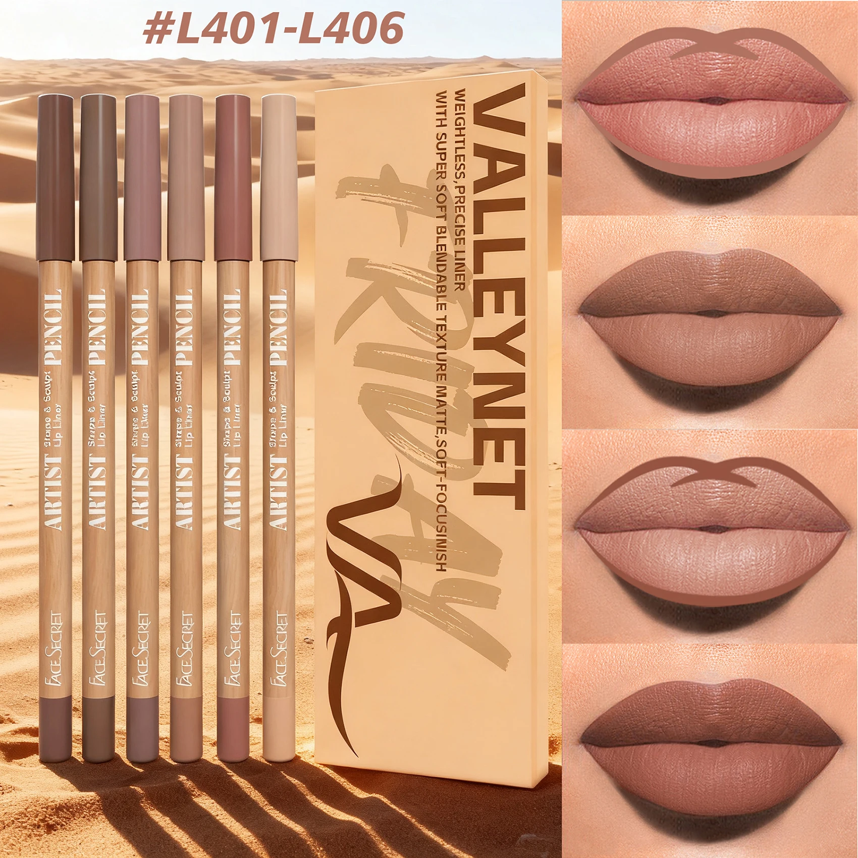 Set di 6 matite per labbra in legno ultra fine da 6 pezzi/set - Vellutate, setose, impermeabili, opache, a lunga durata, 18 colori naturali per labbra.