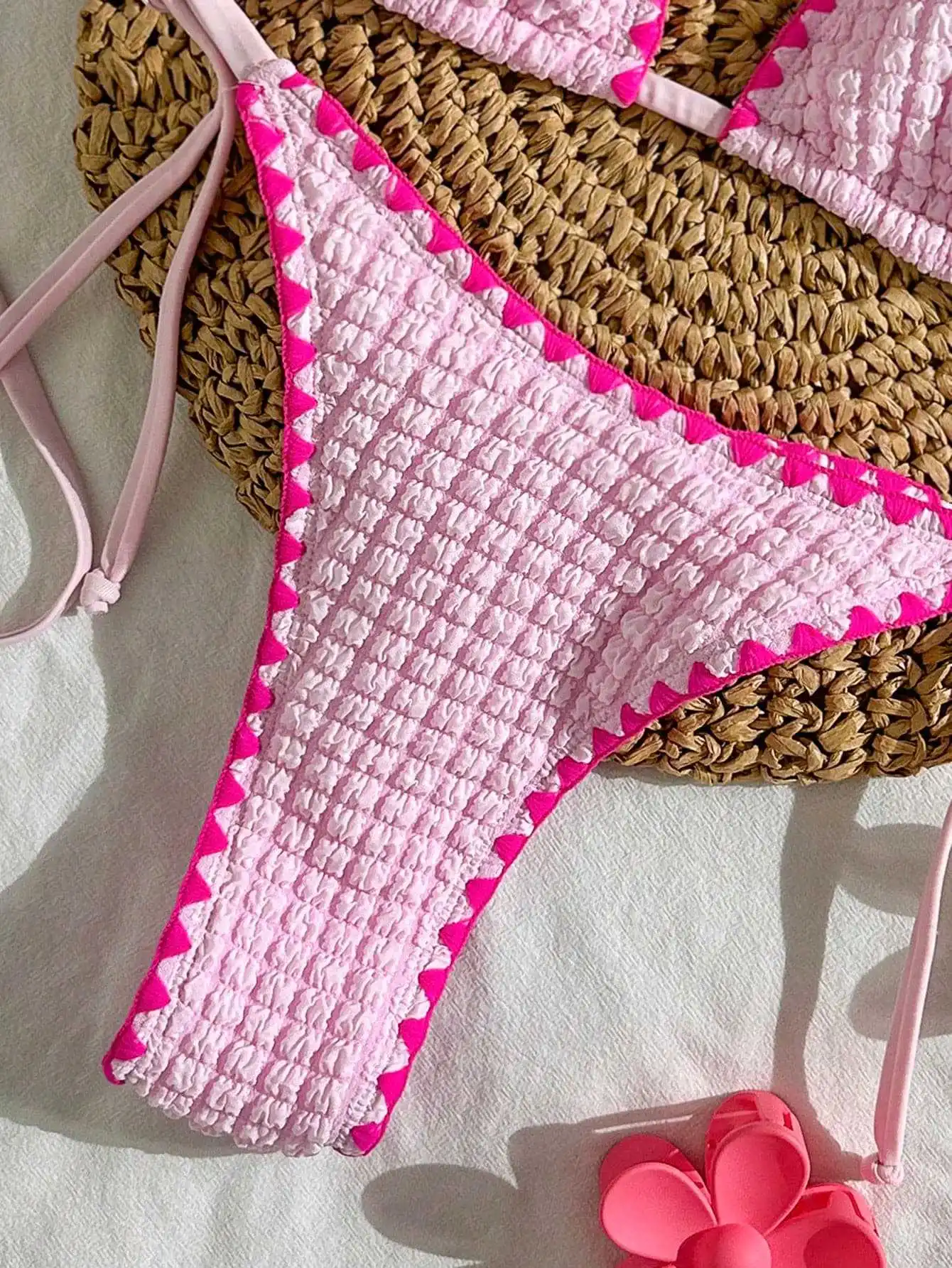 sexy pink patchwork micro bikinis sets two pieces halter back tie thong swimsuits bathing suit swimwear biquini tankini trikini view 6