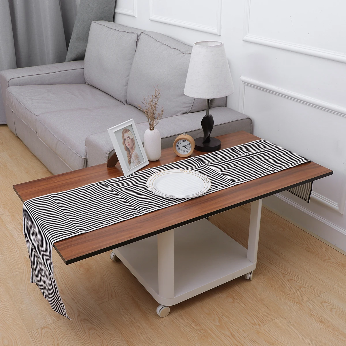 

Elegant Black White Striped Table Cloth Rectangular Cotton Material Skin Friendly Eco Resistant Holiday Season Table Cover