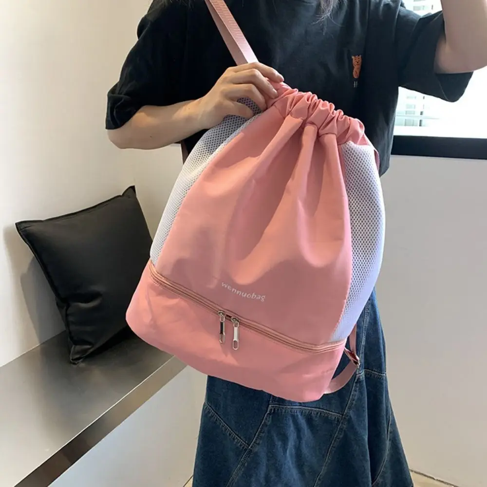 Portable Fashion Oxford Drawstring Backpack Casual Lightweight Sports Gym Bag Cinch String Shoes Compartment Travel Bag Teenager