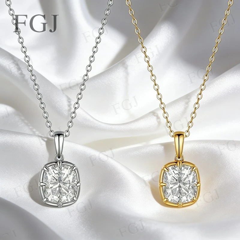 

Moissanite Cushion Cut Necklace 2.5ct - D Color VVS1 925/10K/14K Gold Bridal Wedding Fine Jewelry Gift Pendant For Her