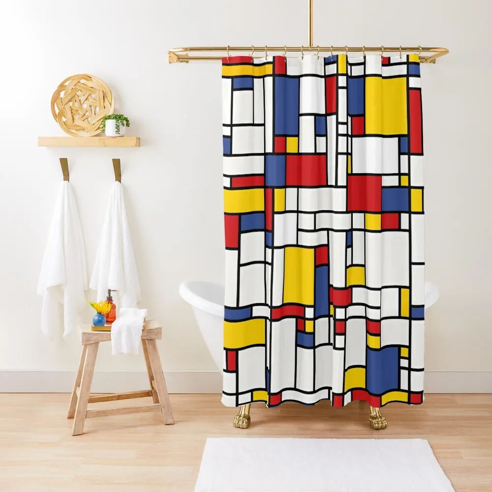 Piet Mondrian Abstract Pop Art 1960s Red Blue Yellow Rectangles Shower Curtain Waterproof Bath Curtain And Anti-Mold