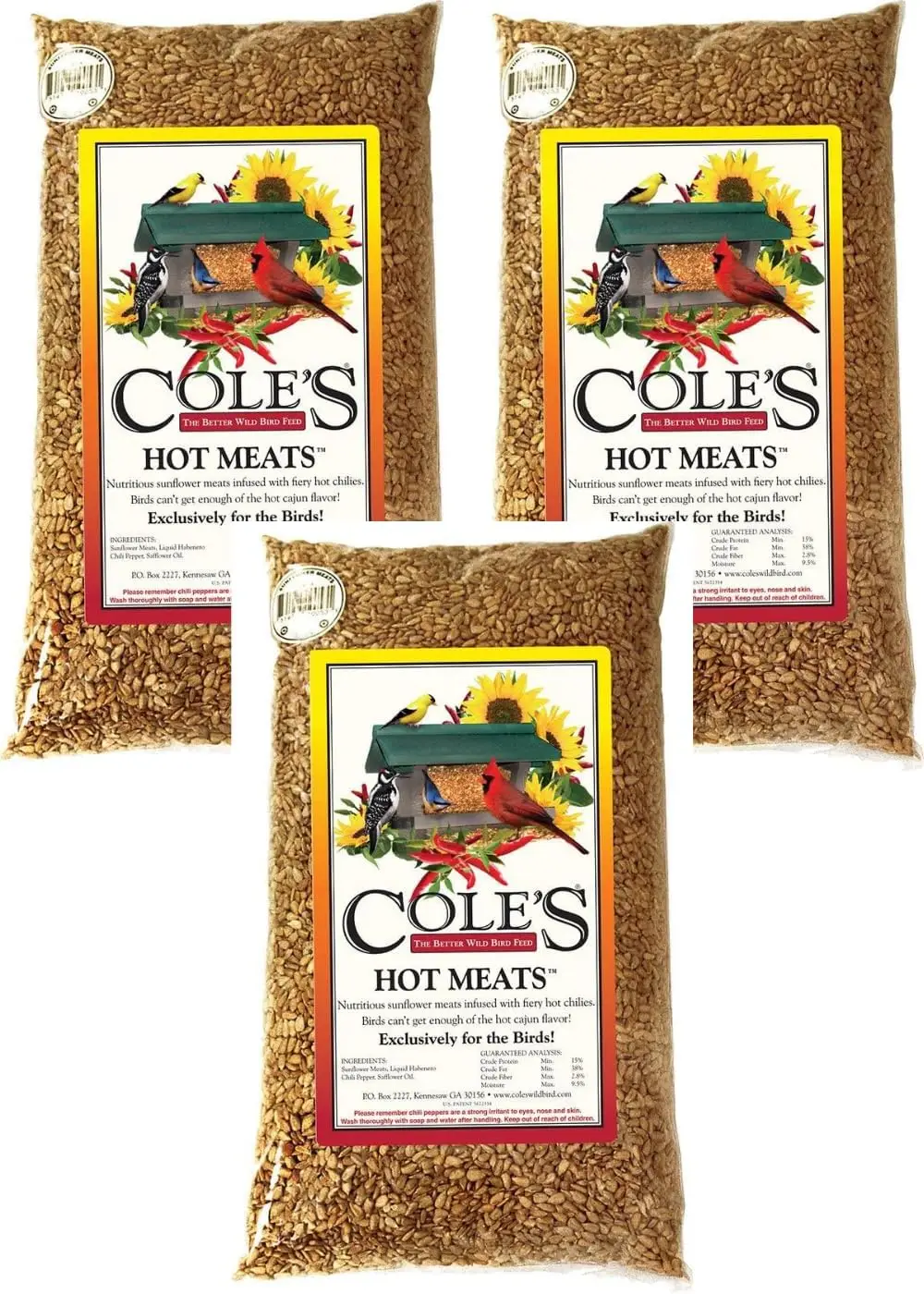 

Корм для диких птиц Cole's Hot Meats, ассорти из мяса, на основе подсолнечных семян, 5 фунтов.
