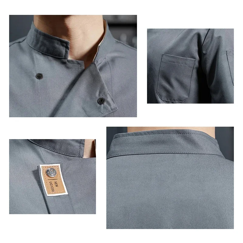 Uniforme de chef preto, casaco de cozinha de manga longa para restaurante, camiseta de chef, uniforme de trabalho de padeiro, roupas de cozinha de hotel, macacão de garçom