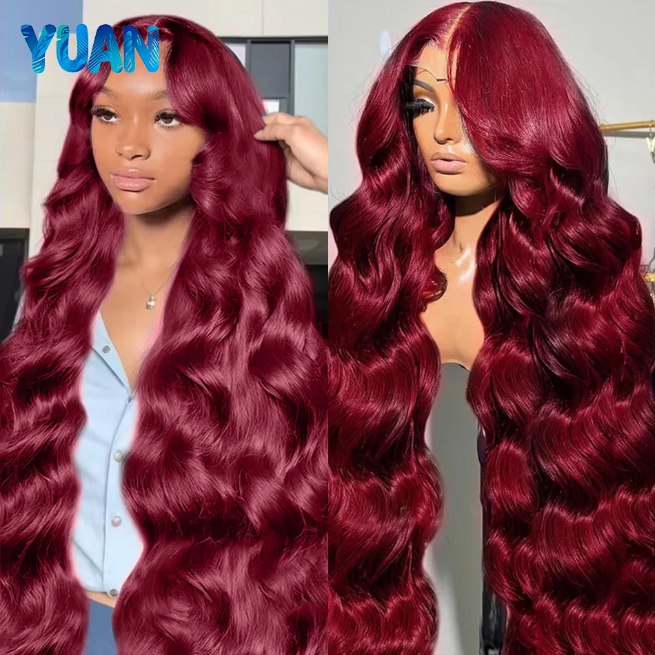 

13x6 HD Transparent Body Wave 99J Burgundy Lace Frontal Human Hair Wig 30 38 Inch 13x4 Red Color Lace Front Wig For Women