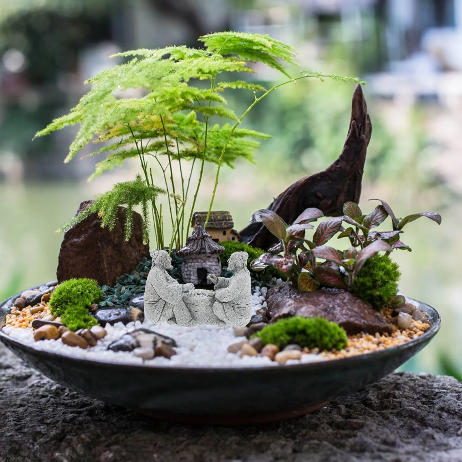 

2Pcs Creative Artistic Stone Table Chess Micro Landscape Ornament Durable Zen Home Decor Sandstone Craft Mini Garden Decoration