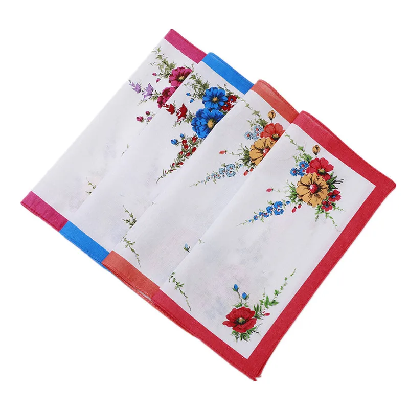 

6Pcs/Pack 28x28cm 100% Cotton Classic Flower Printed Women Lady Handkerchiefs Sweat Wiping Square Scarf Wedding Party Gift