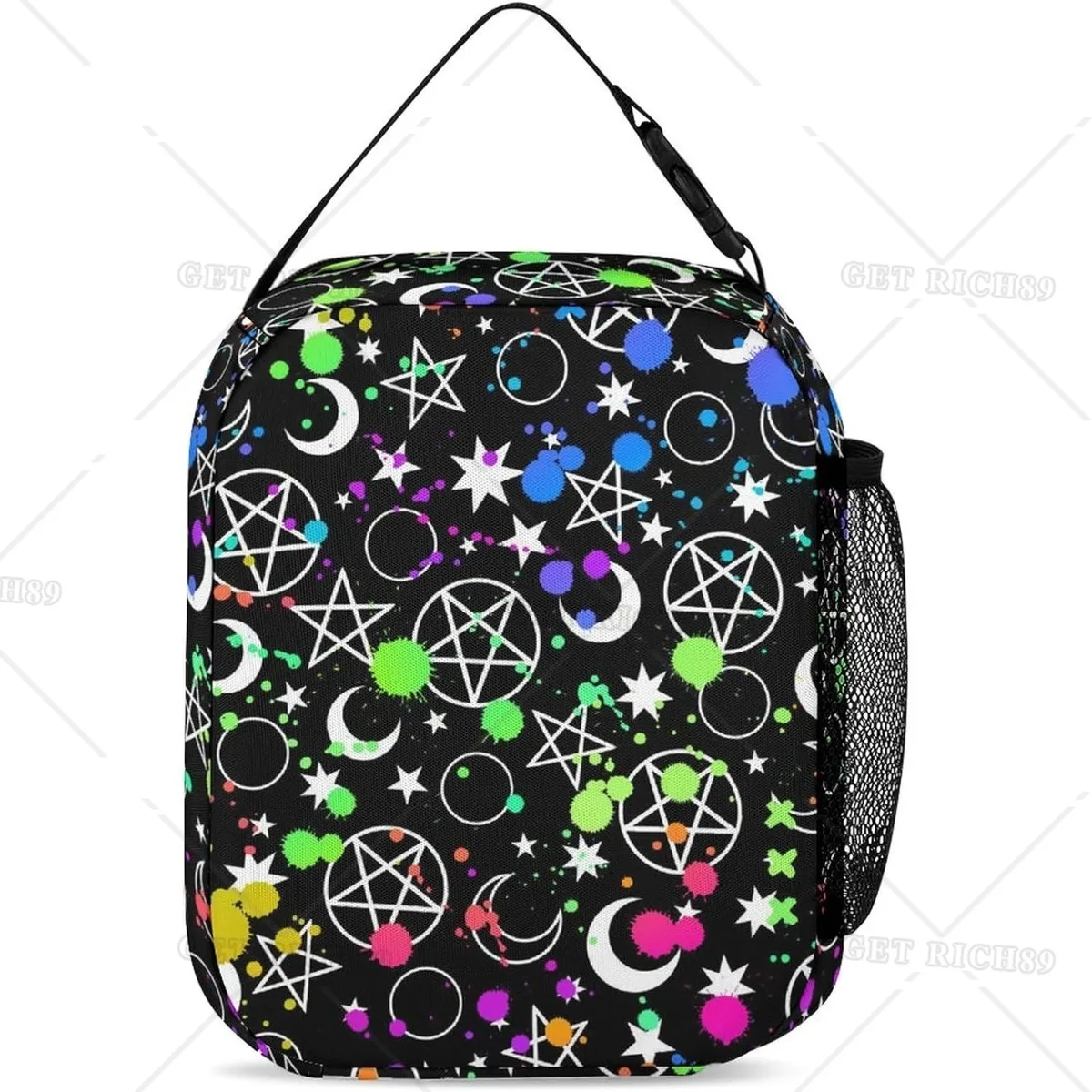 Space Moon Magic Reusable Lunch Bag for Men Women, Portable Large Capacity Lunch Box Lunch Bag with Side Pocket for Outdoor