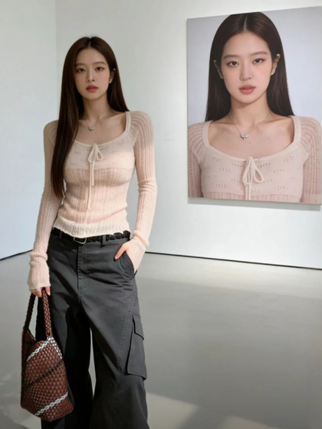 

Вязаный свитер с эффектом похудения, французский стиль, длинный рукав, хлопковая смесь, комфортная посадка, весна 2026, модный топ