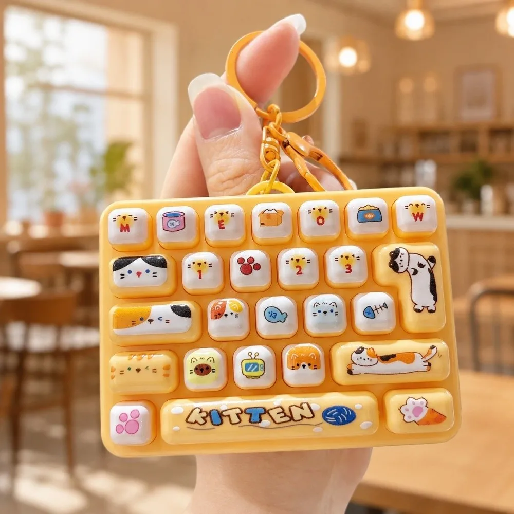 Cartoon 26 Keys Keyboard Keychain Mini Pressable Keys Keyboard Clicker Keychain Creative Relaxed Stress Relief Fidget