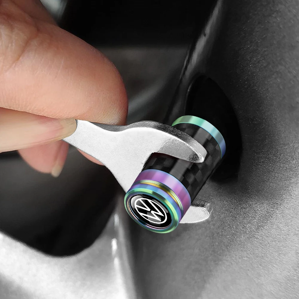 Metal Carbon Fibe Car Wheel Tire Valve Dust Cap Auto Accessories For Volkswagen VW Golf 4 5 6 7 Jetta Polo Caddy GTI Bora MK7