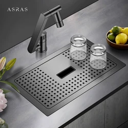 ASRAS Nanometer Mini Single Hidden Cover Sink Small Size Bar Counter Island Handmade 4mm Panel 304 Stainless Steel Sinks