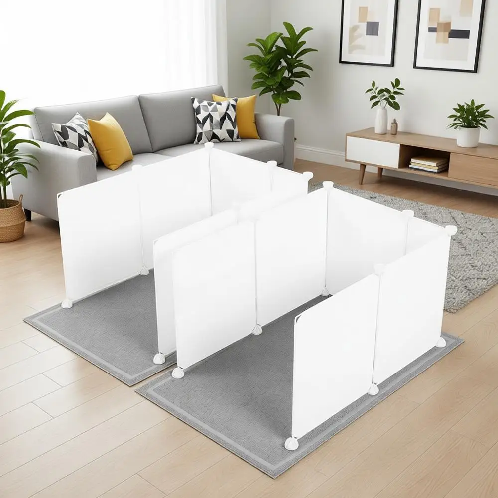 

Set Extra Large Cat Litter Box Enclosure Splash Guard 27x20 in | Large Cat Litter Mat | Easy Clean (White)
