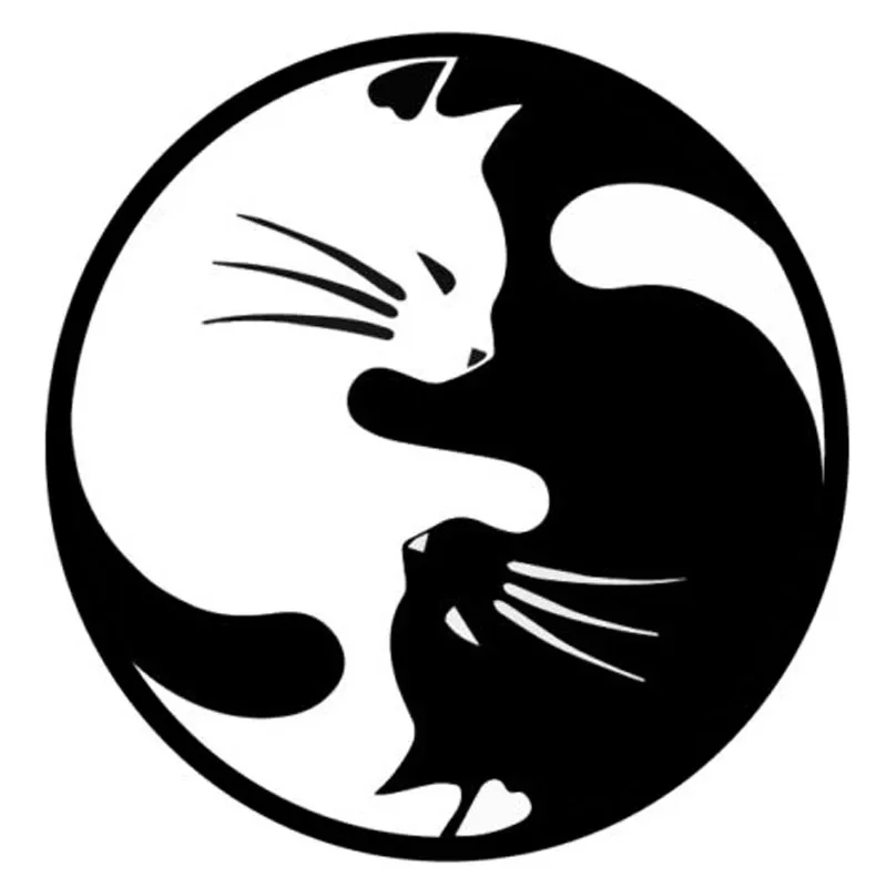 New Design Tai Chi Black and White Cartoon Cat Fashion Car Stickers Window Decoration Personality KK Vinyl Decal 15CM