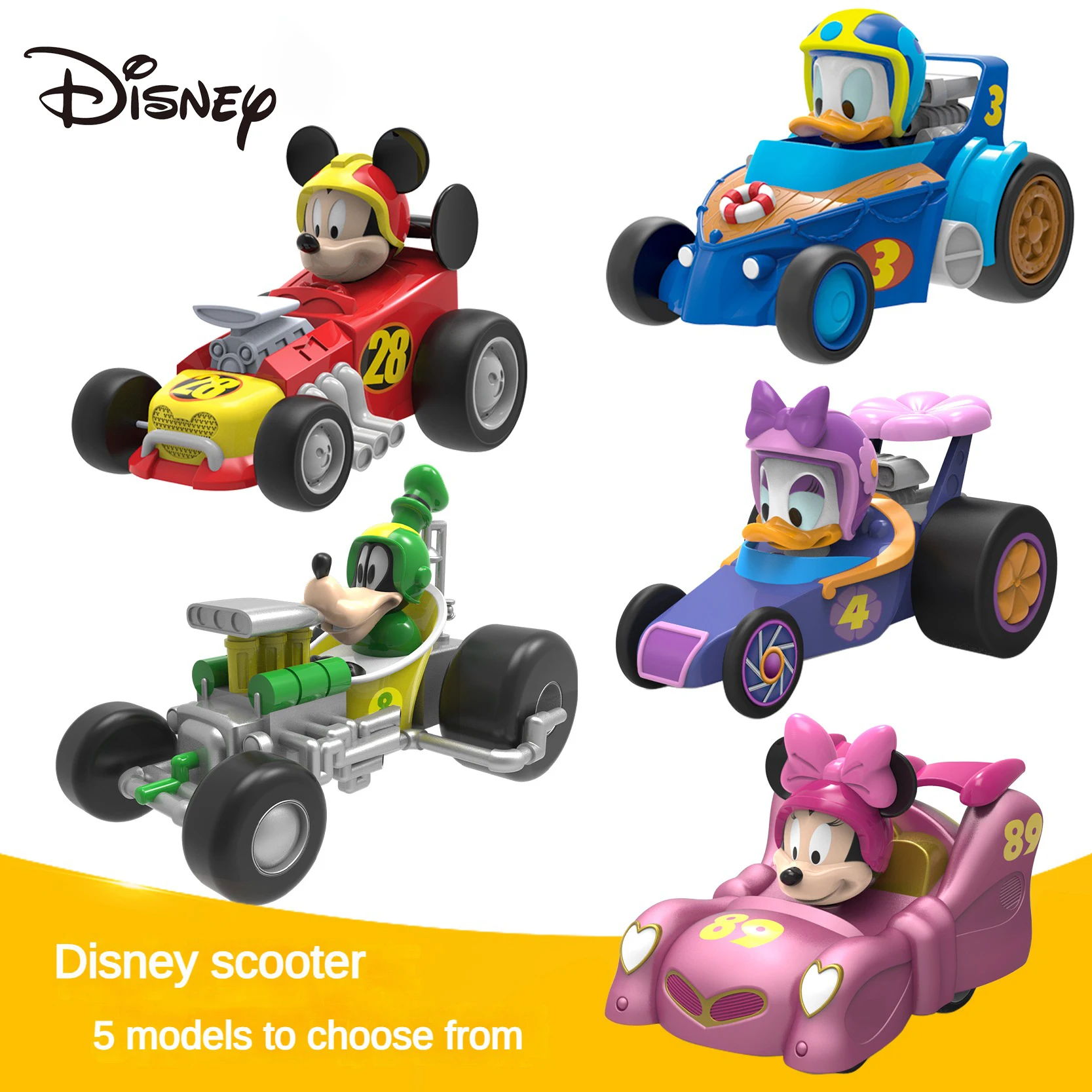 

Disney Inertia Scooter Cartoon Characters Mickey Minnie Goofy Donald Duck Pull-back Car Model Toy Inertia Vehicle Gift for Boys