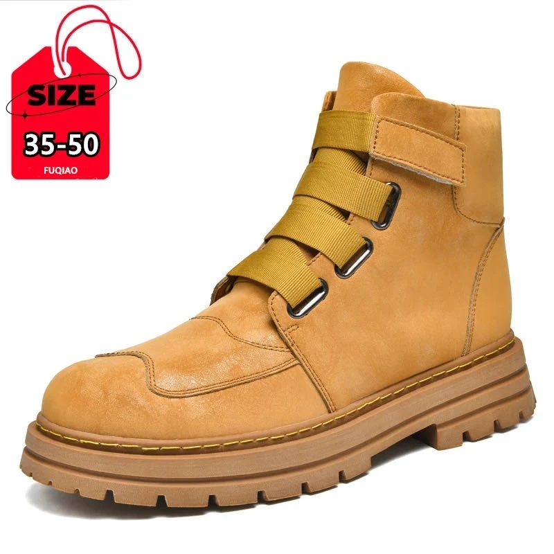 Men Chelsea Ankel Boots Winter Warm 4.5cm Thick Bottom Business Shoes Cold Weather Women With Zippers Fashion Plus Size 35-50