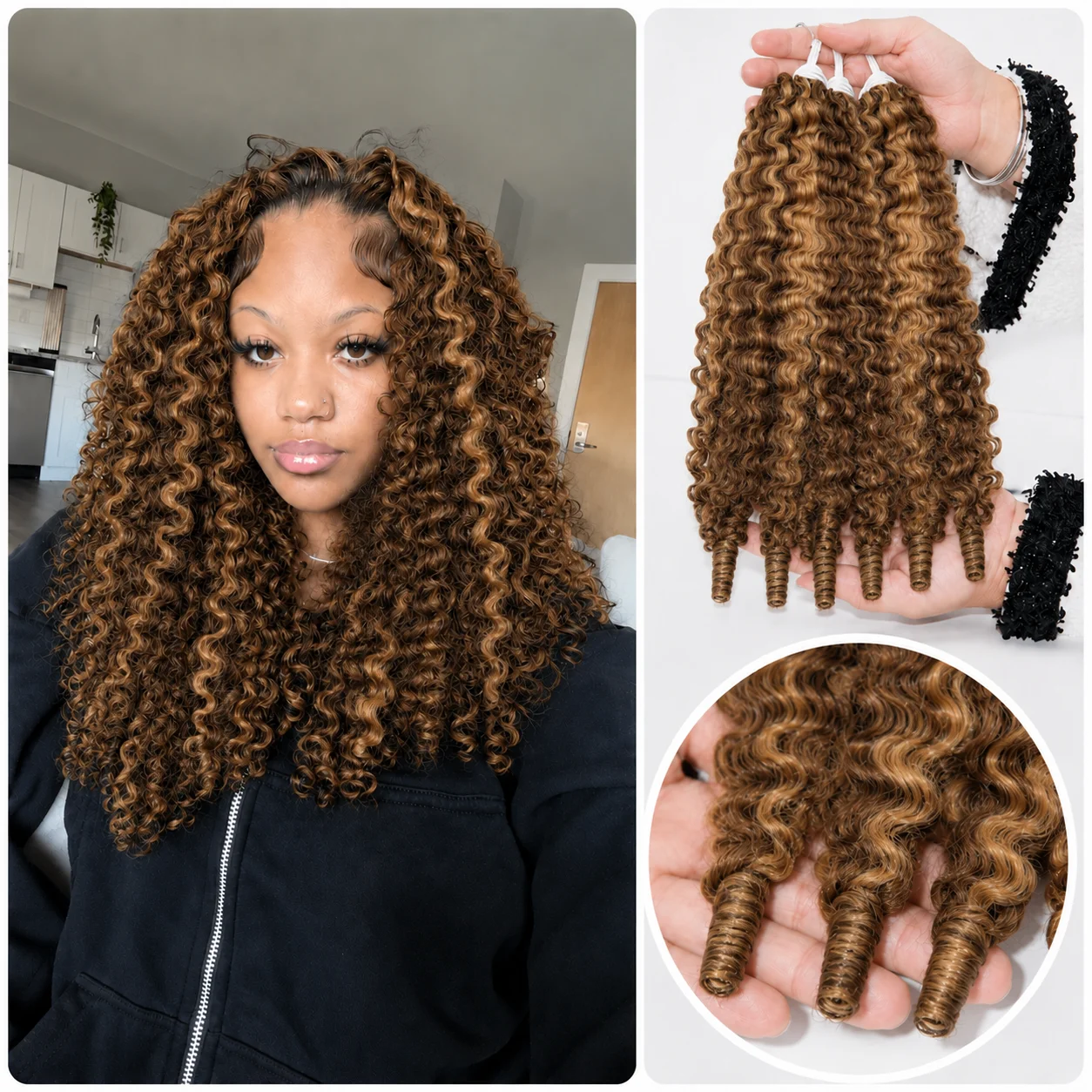 Extensions de cheveux humains bouclés birmans au crochet, effet plumes, nœuds miracle, doux et naturels, pour tresses, pour femmes noires, pointes pleines