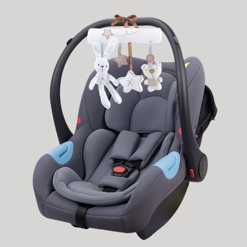 Baby hangende bed kinderwagen wieg speelgoed baby hand bel rammelaar veiligheidszitje konijn beer muziek multifunctionele pluche sussen speelgoed cadeau