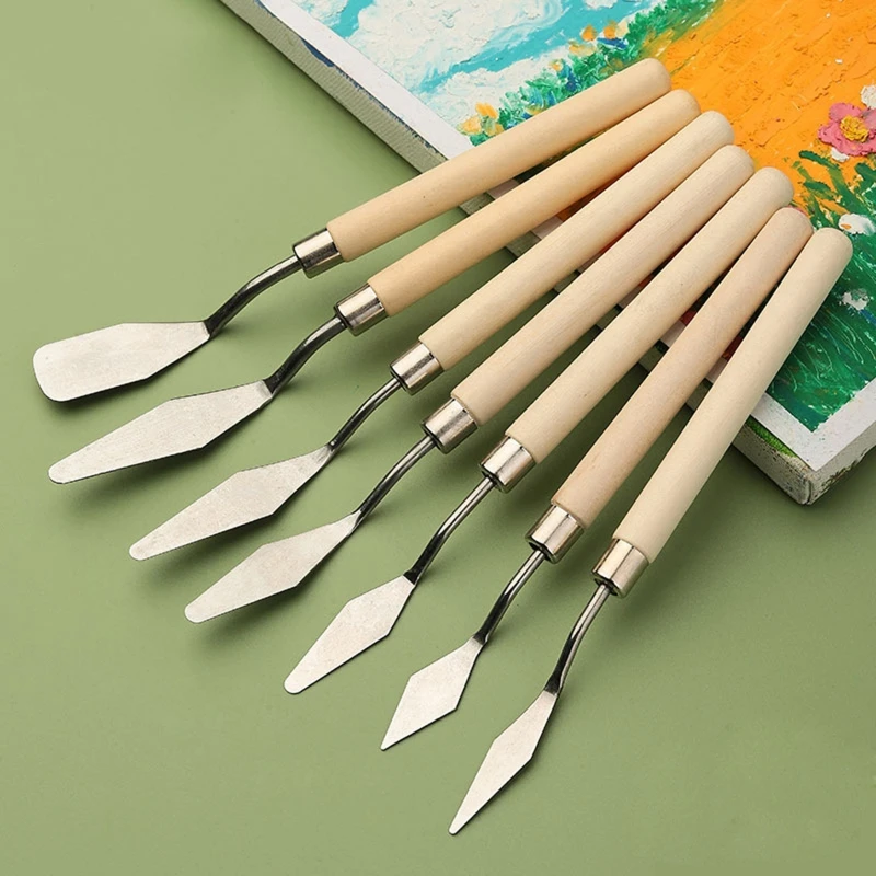 Knife Painting Stainless Steel Spatula Knife Oil Paint Knives Wood Handle Flexible for Artist 7pcs