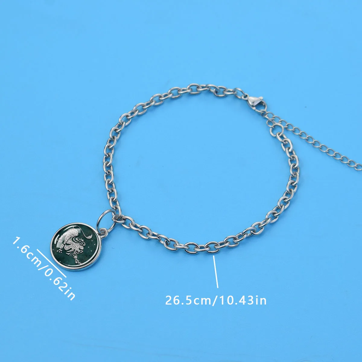 1PC Green Twelve Zodiac Pattern Bracelet, Exquisite Stainless Steel Chain with Glass Pendant, Loved By Holiday Gift Buyers.