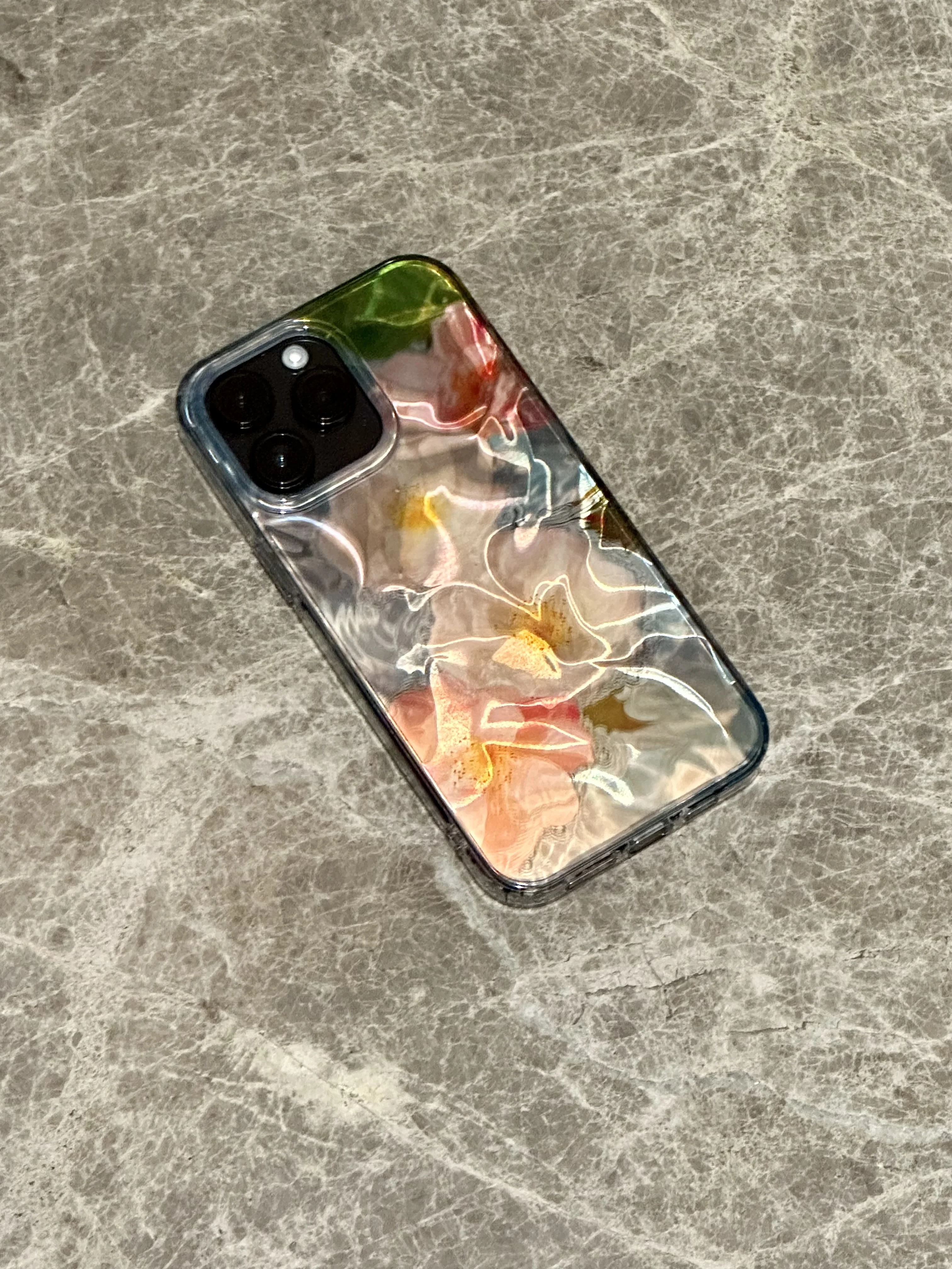 Illusory Color Dazzling Laser Water Ripple Pink White Flower Floral Cover Case For iPhone 16 15 14 13 12 Pro Max Shockproof Case
