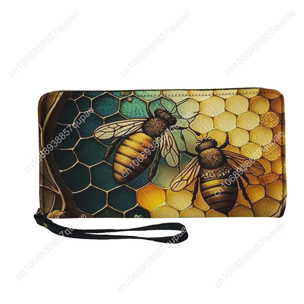 Cute little Bee Print Custom Wallet Purse Mens Womens Teenagers Zipper Long Wallets Double Print  Portable Wallet Gift Bag