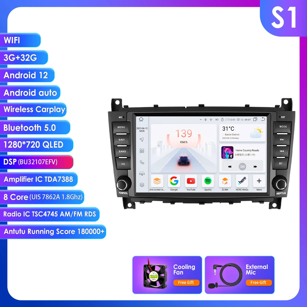 2Din Android autoradio voor Mercedes Benz C-CLC-CLK Klasse W203 W209 C320 C300 C350 CLK200 CLK220 CLK320 Auto Intelligent Carplay