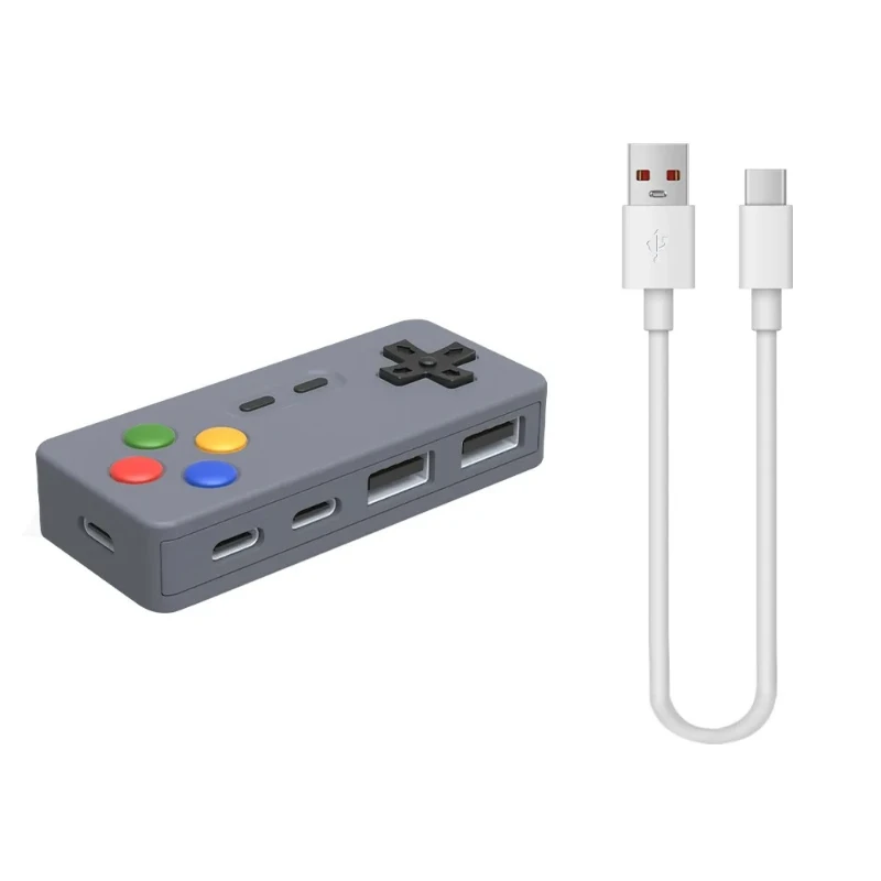 HUB 4 in 1 USB A Type C HUB Retro Gamepad Design High Speed Transfer Mini Portable Multiport Extender for Mouse Keyboard U Disk