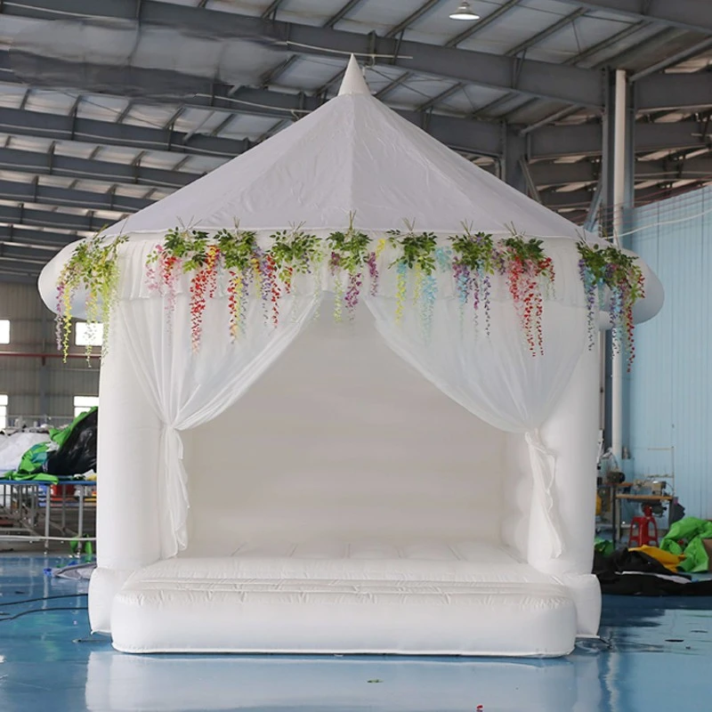 

Wedding Bouncer 5x5x4.7m Pvc Inflatable Castle House White Inflatable Bouncy Jumper With Air Blower