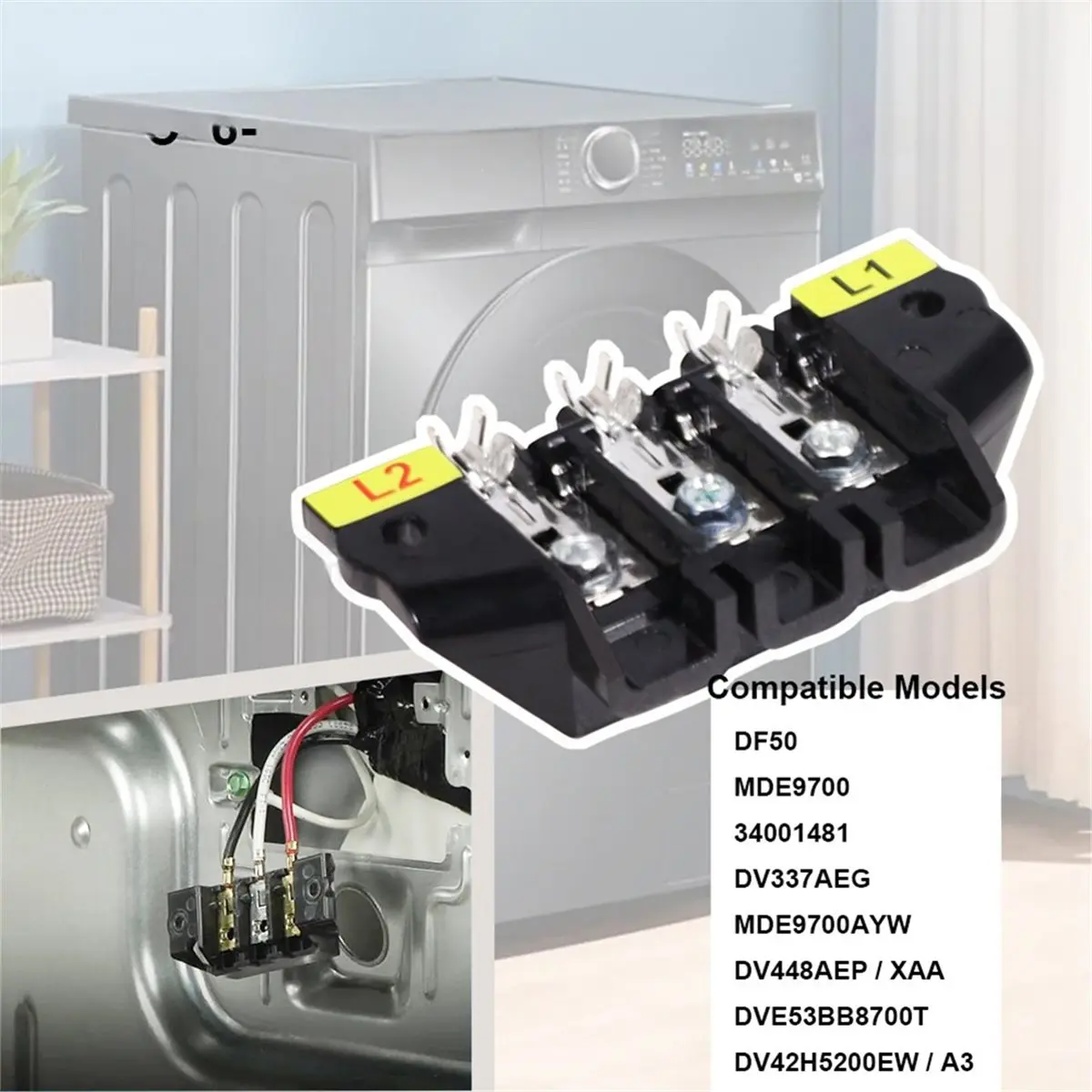 (BABQ) DC96-01188A Dryer Terminal Block for Samsung MDE9700 DV448AEP/XAA DVE53BB8700T Replaces 2074197 AP4207835 PS4216924