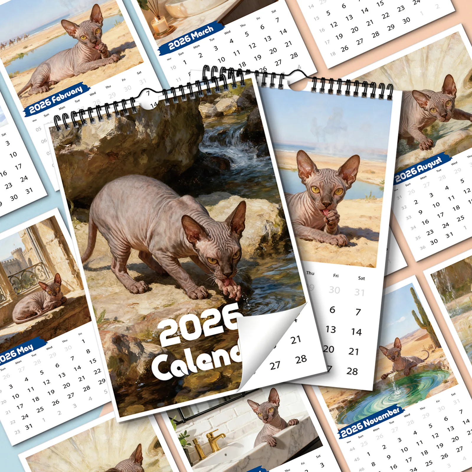 

1PC 2026 Sphynx Cat Themed Calendar,for Date Viewing, Featuring Decorations,Suitable for Pet Lovers,and A Great Gift for Friends