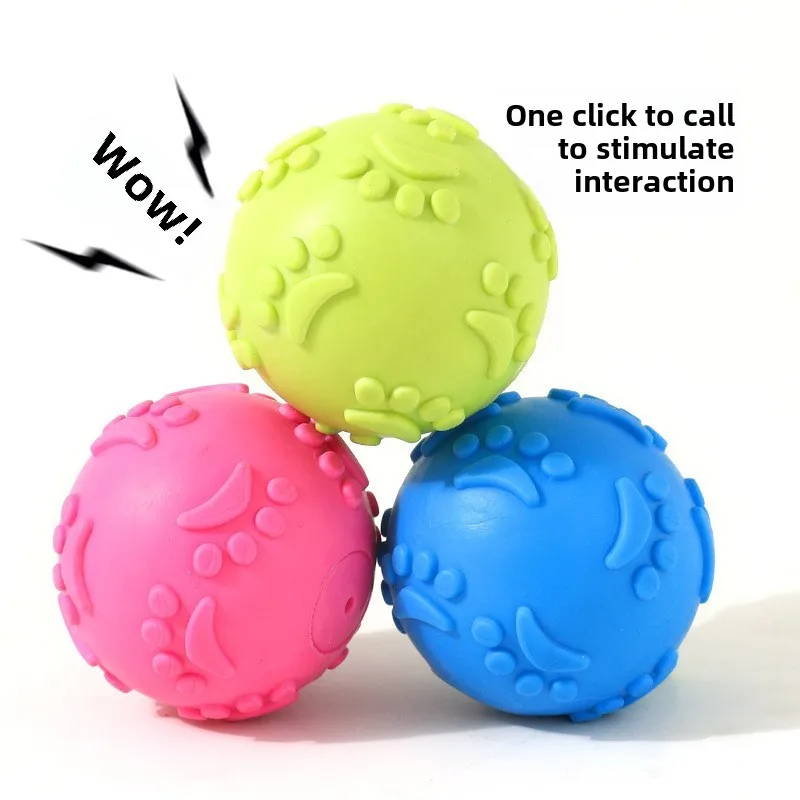 

2024 Squeaky Dog Toy Ball - Indestructible Chew-Proof Puppy Toy with Paw Prints, Interactive Bouncing Teeth Cleaning Pet Toys