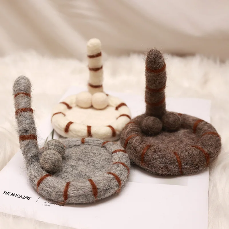 

Ins Style Handmade Wool Felt Coaster Cute Cat Tail Design Heat Insulation Mat Home Table Decor Placemat Ornament