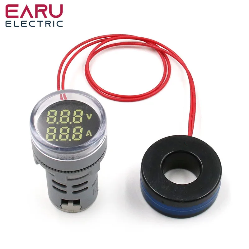 22mm AC 20-500V 0-100A Ronde Mini Digitale Voltmeter Ampèremeter Amp Volt Voltage Tester meter Dual LED Indicator Pilot Lamp Licht