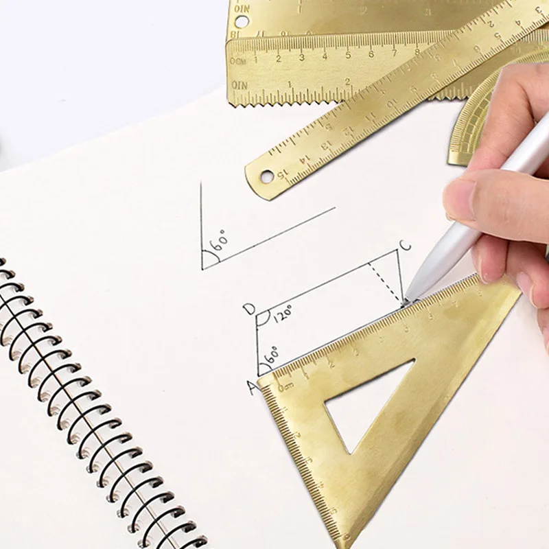 مجموعة صياغة نحاسية احترافية: مسطرة مثلثة، منقلة، منحنى فرنسي، فرجار حافة مستقيمة نحاسية، أدوات رسم عتيقة #5