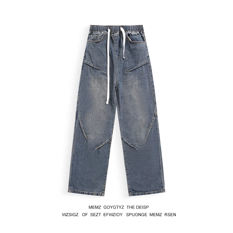 

Мужские джинсы Memz в американском ретро-стиле, синие, весенне-осенние, модные, свободные, прямого кроя, повседневные брюки для молодежи, из полиэфирного волокна